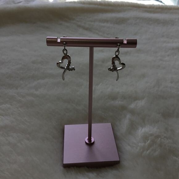 Sterling Silver Heart Drop Earrings - Picture 3 of 5